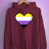 Nonbinary Pride 8-Bit Pixel Heart Hoodie - Maroon